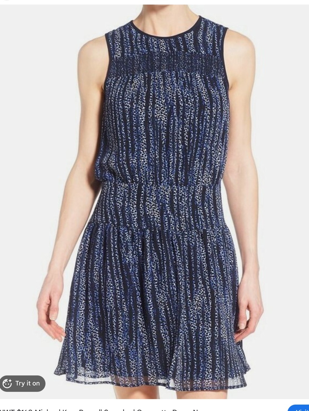 Michael Kors Blue Sleeveless Printed Skater Dress
